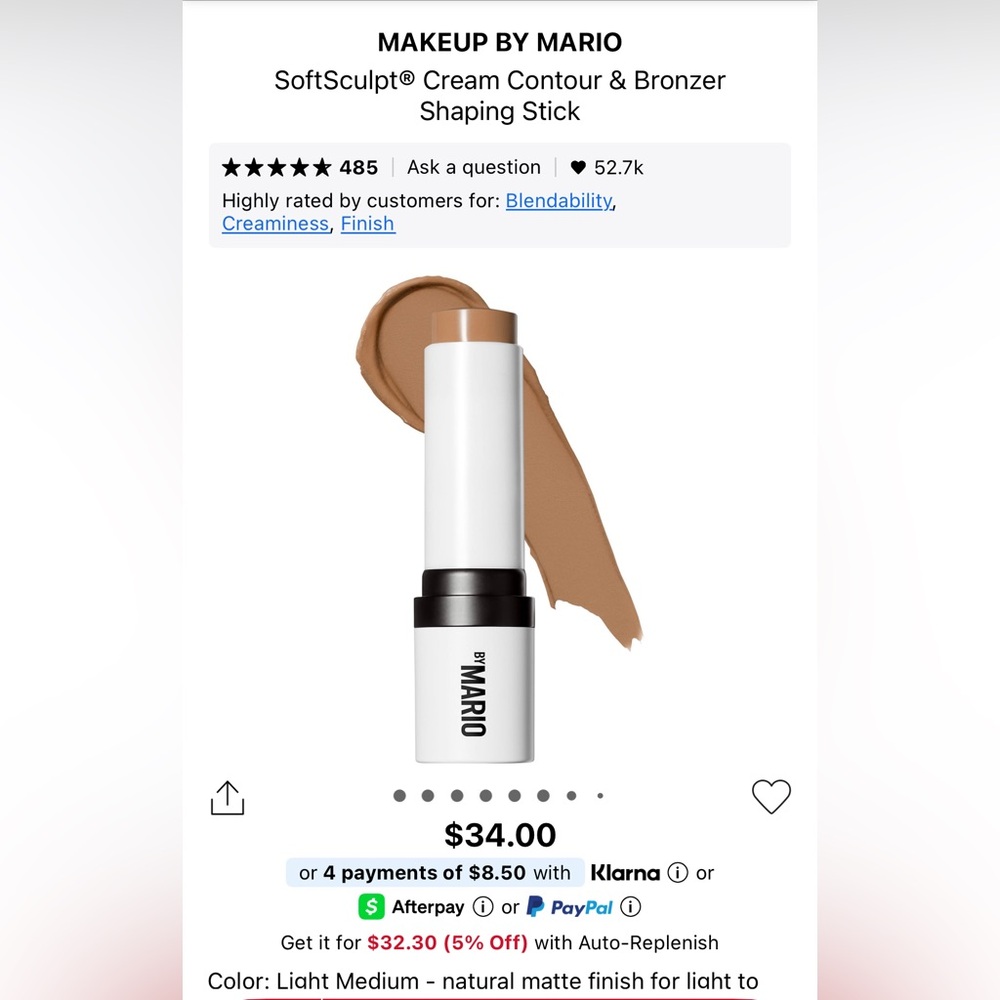 Makeup by Mario SoftSculpt Cream Bronzer and Contour Stick in light/medium